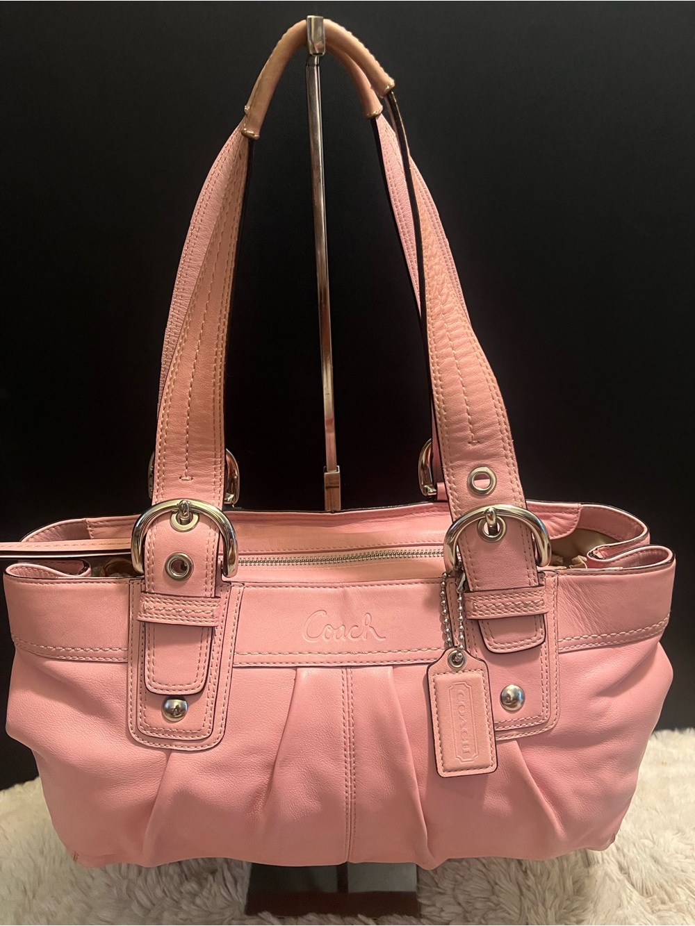Vintage Coach Soho pleated Pink Leather Tote Shoulder Bag with Branded Tag - Picture 4 of 12